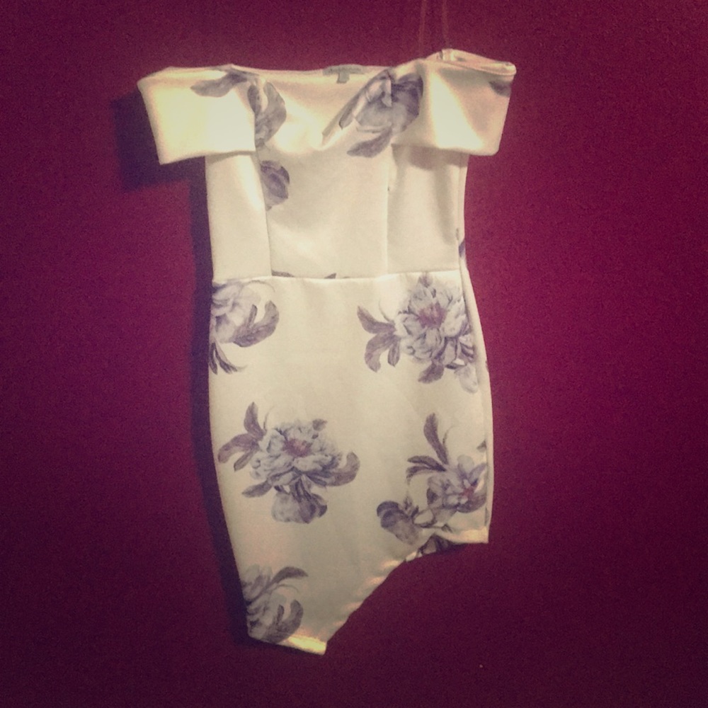 White light purple flower mini dress